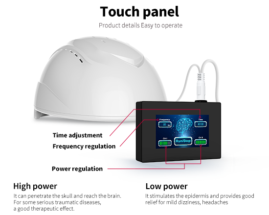High power:It can penetrate the skull and reach the brain.For some serious traumatic diseases,a good therapeutic effect.Low power:It stimulates the epidermis and provides good relief for mild dizziness, headaches