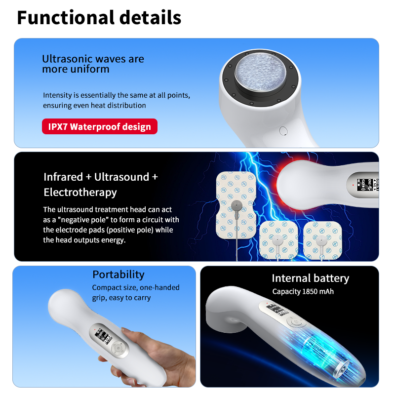 Phototherapy Ultrasound and Electrical Stimulation Portable Handheld Laser Therapy Device